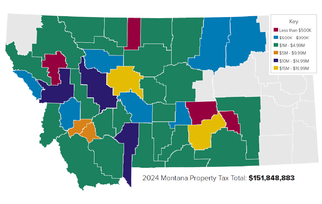 Map showing property taxes by county in Montana